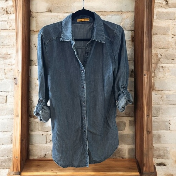 Alice + Olivia Indigo Denim mini tunic dress. No size tag. Estimate it’s M - Picture 1 of 8